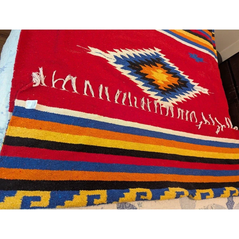 Trek Light Gear Hand Woven Blanket Native Theme Southwestern Red Blue Yellow